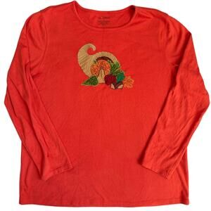 My Halloween Orange, Embroidered/Beaded Thanksgiving Shirt- L